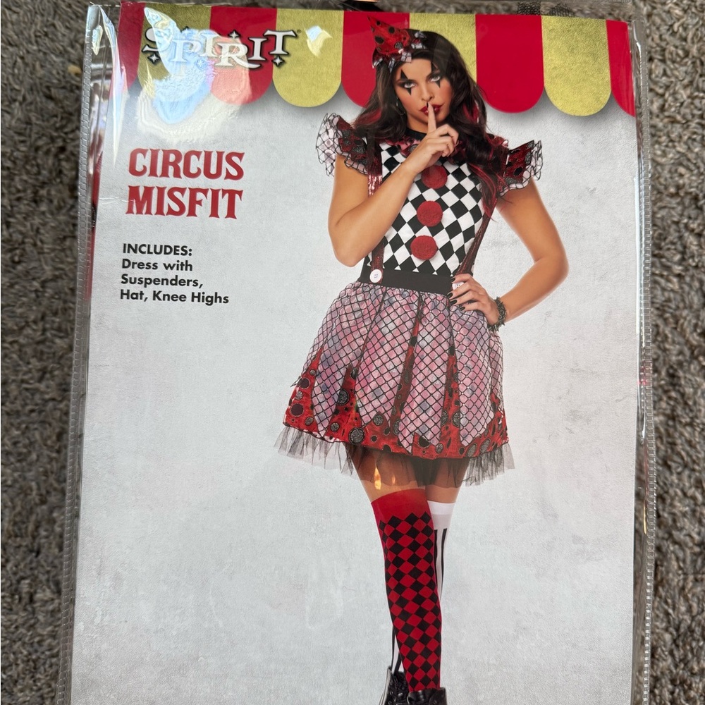 Spirit Circus Misfit Costume - Red, Black, and White